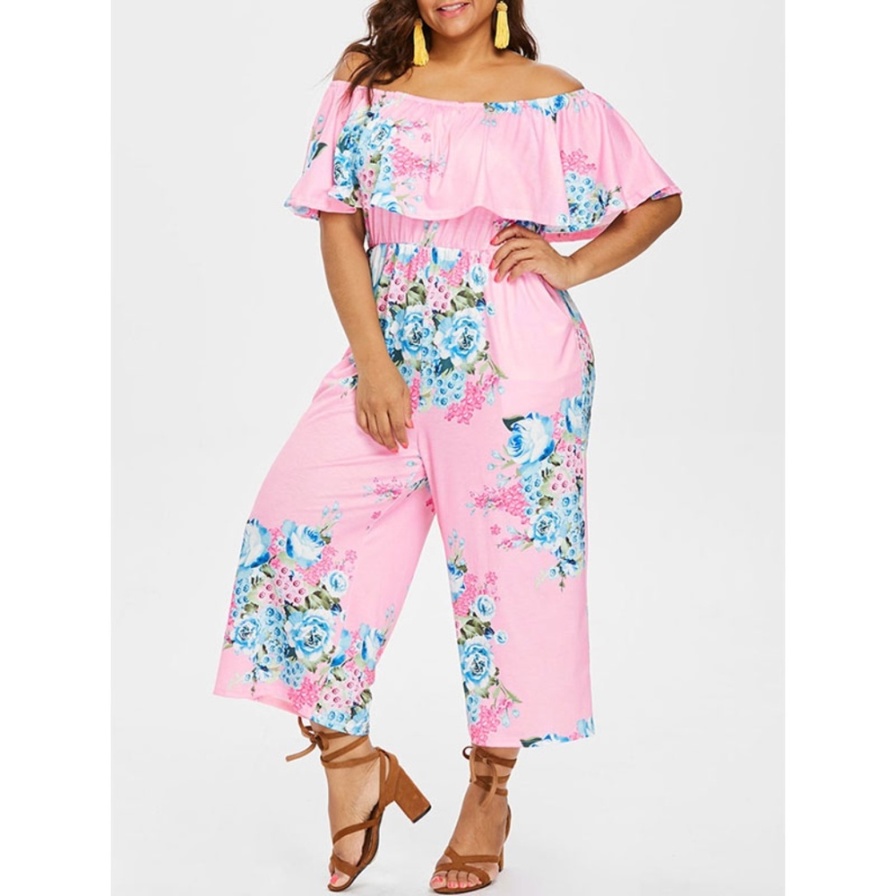  Plus Size Pink Floral Jumpsuit w/ Pockets 